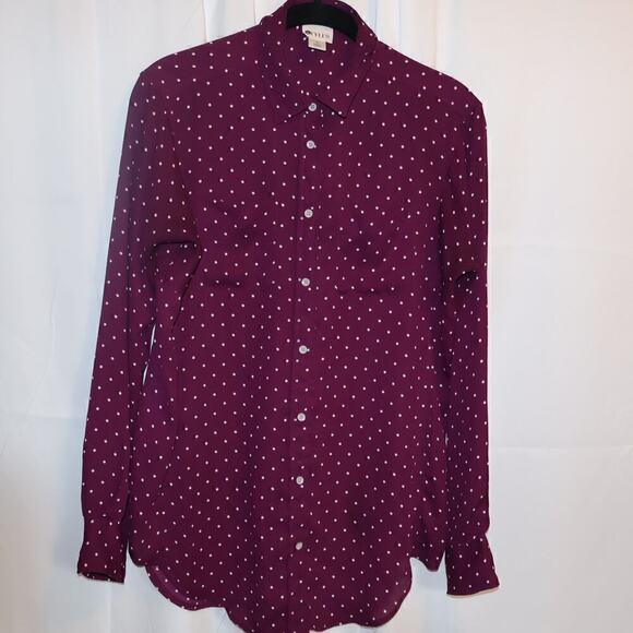 Stylus Button Up Blouse Women Size S Purple White Dot - Picture 1 of 16